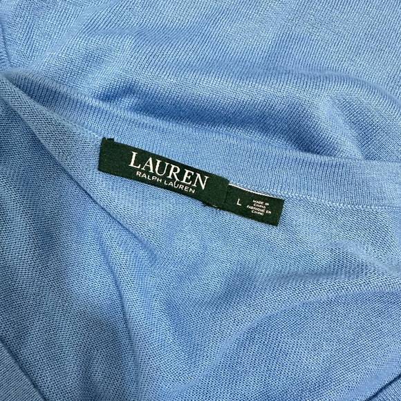 Lauren Ralph Lauren Pullover Knit V-Neck Blue Sweater Womens Sz L Modal Silk - Picture 6 of 9
